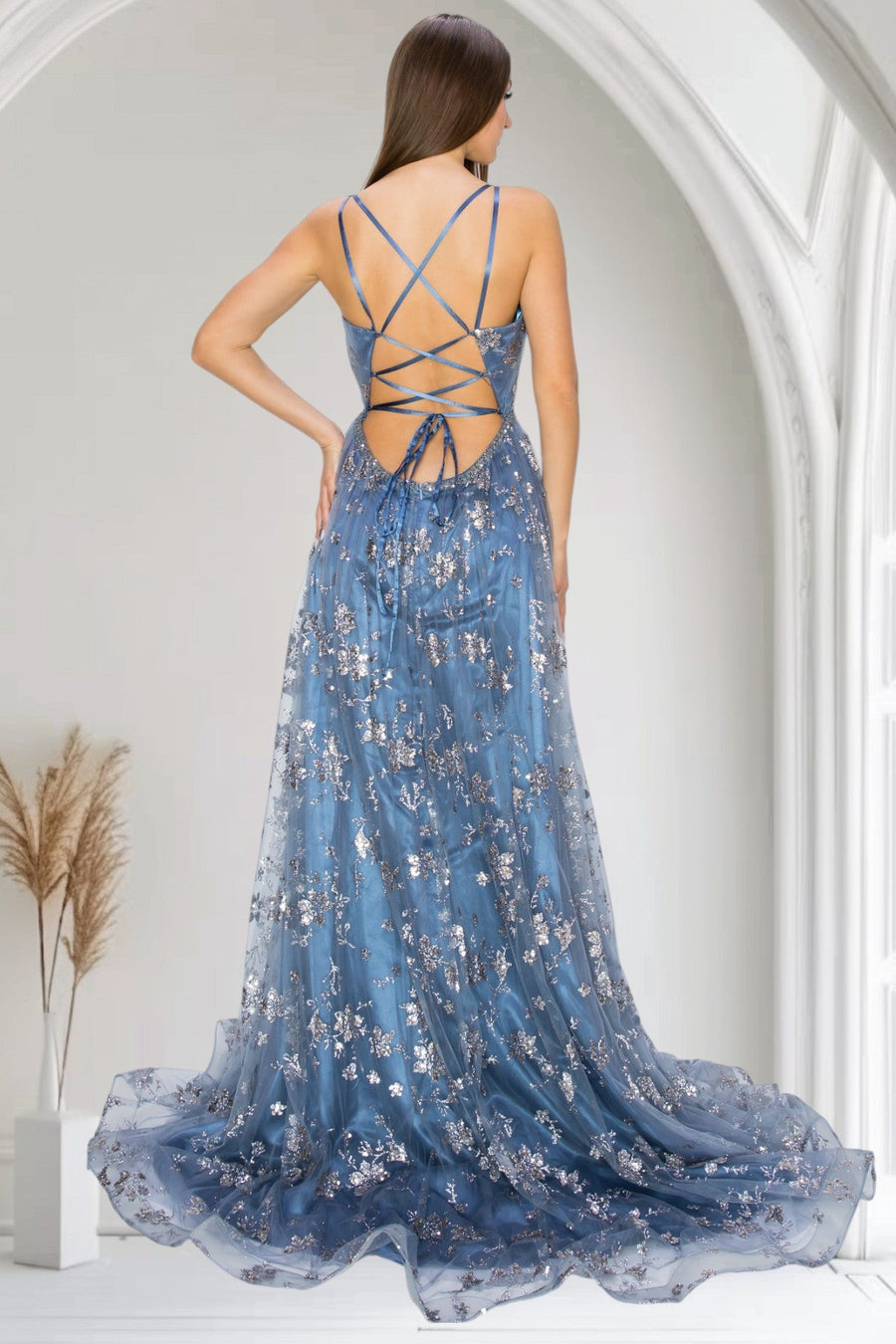 Prom Dresses Prom Long Glitter Print A Line Formal Dress Dusty Blue