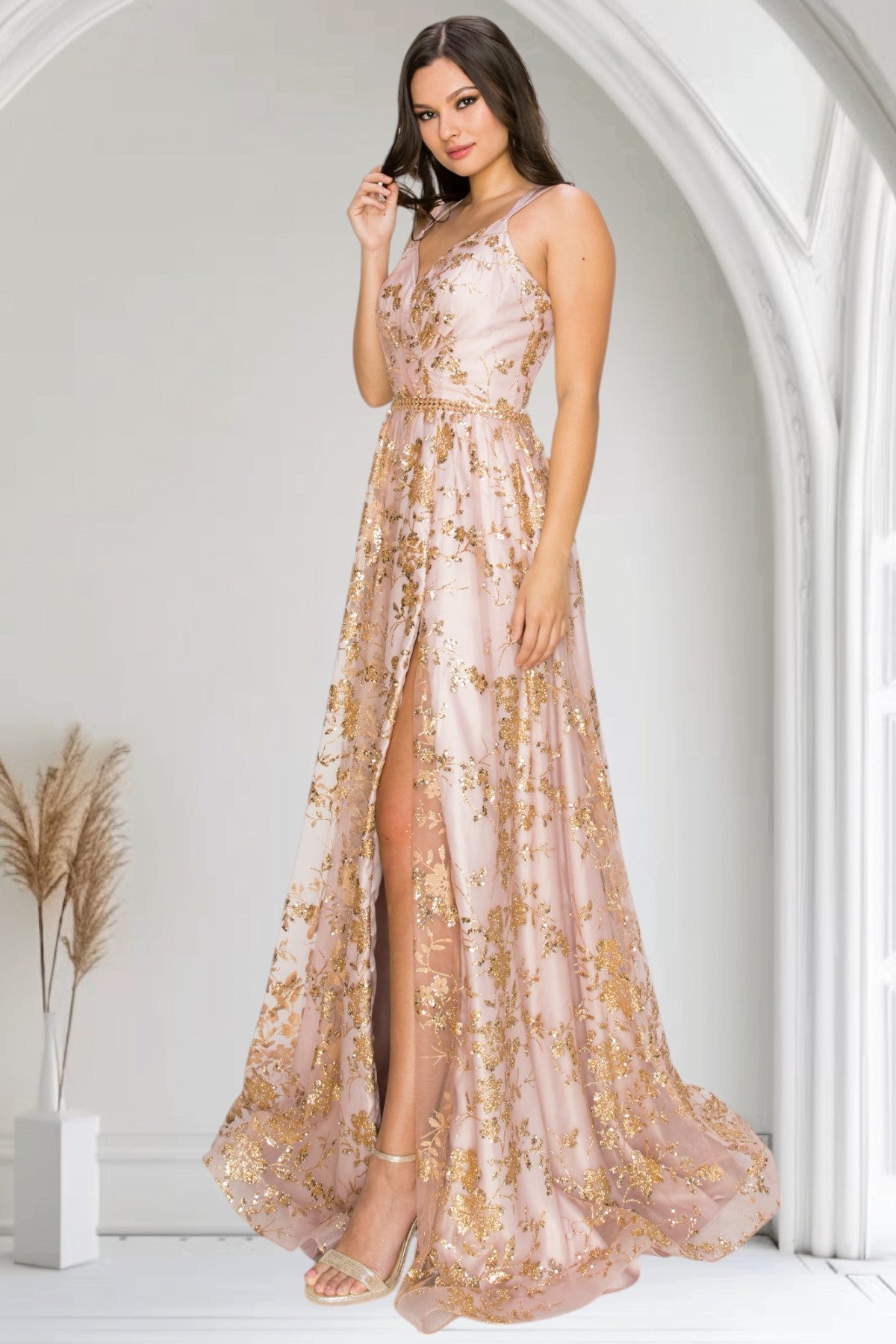 Prom Dresses Prom Long Glitter Print A Line Formal Dress Dusty Rose