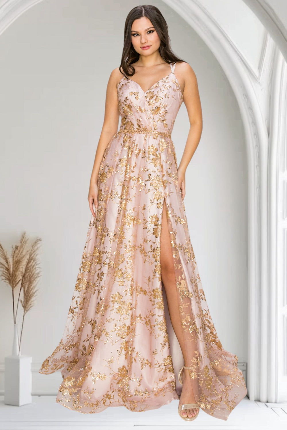 Prom Dresses Prom Long Glitter Print A Line Formal Dress Dusty Rose