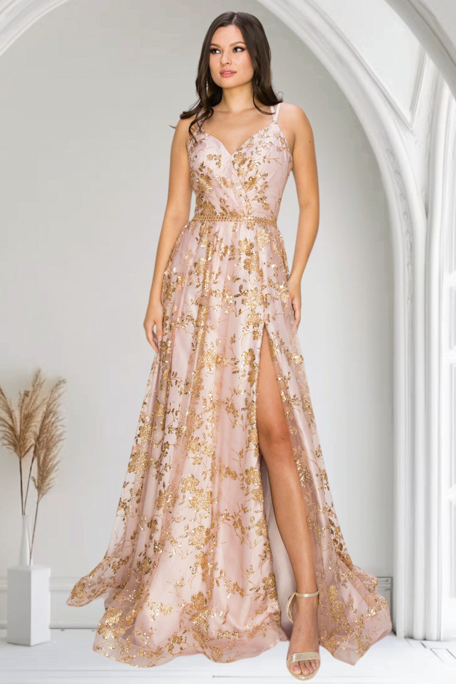 Prom Dresses Prom Long Glitter Print A Line Formal Dress Dusty Rose