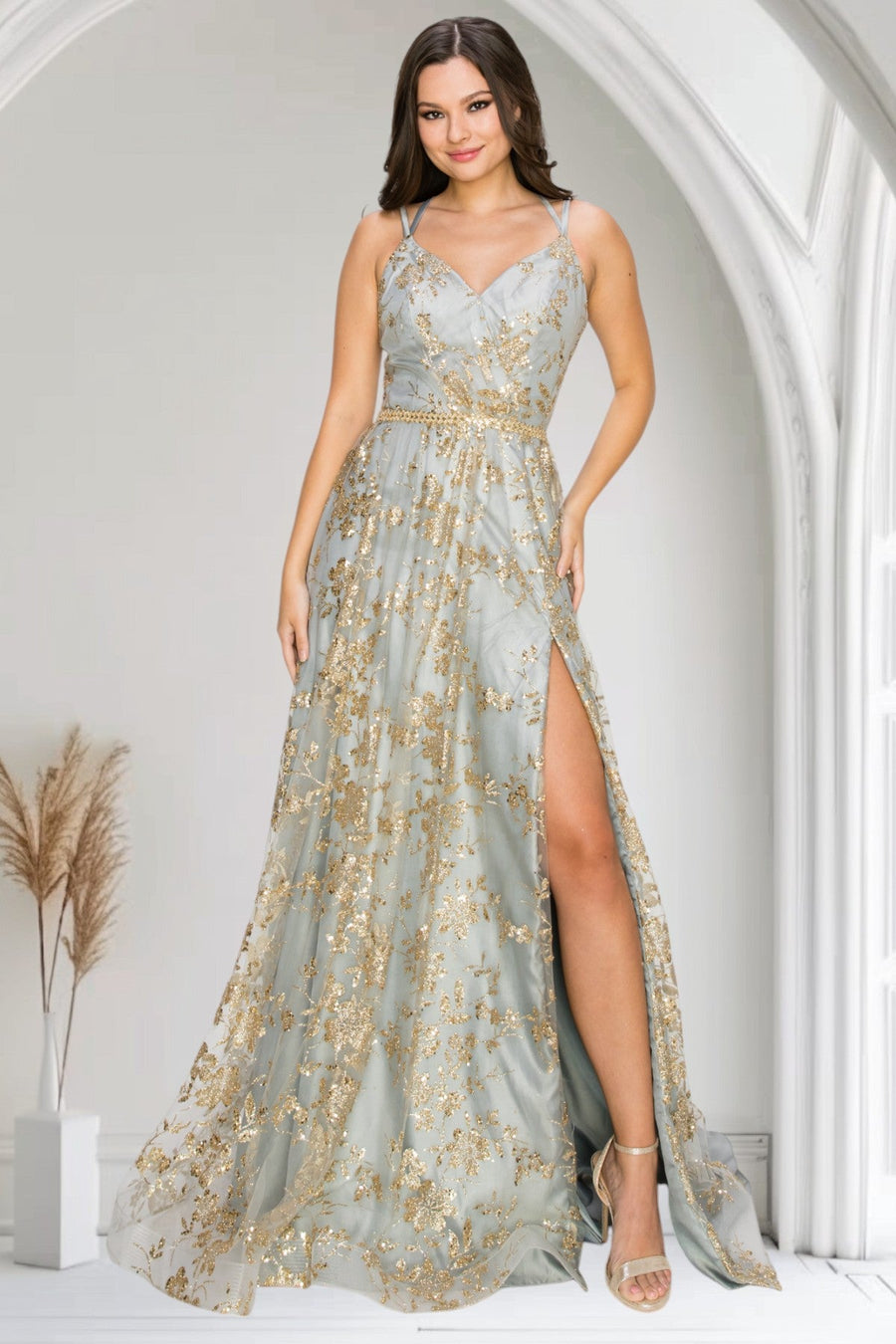 Prom Dresses Prom Long Glitter Print A Line Formal Dress Silver