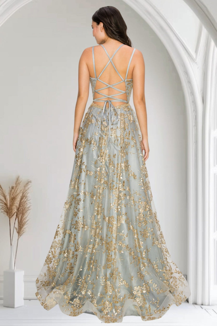 Prom Dresses Prom Long Glitter Print A Line Formal Dress Silver