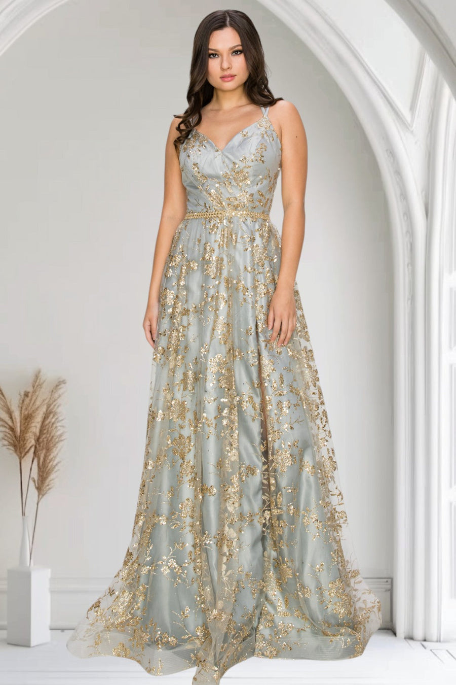 Prom Dresses Prom Long Glitter Print A Line Formal Dress Silver