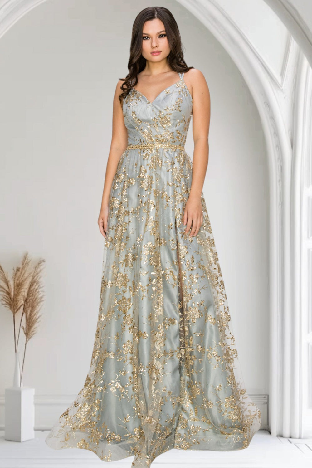 Prom Dresses Prom Long Glitter Print A Line Formal Dress Silver