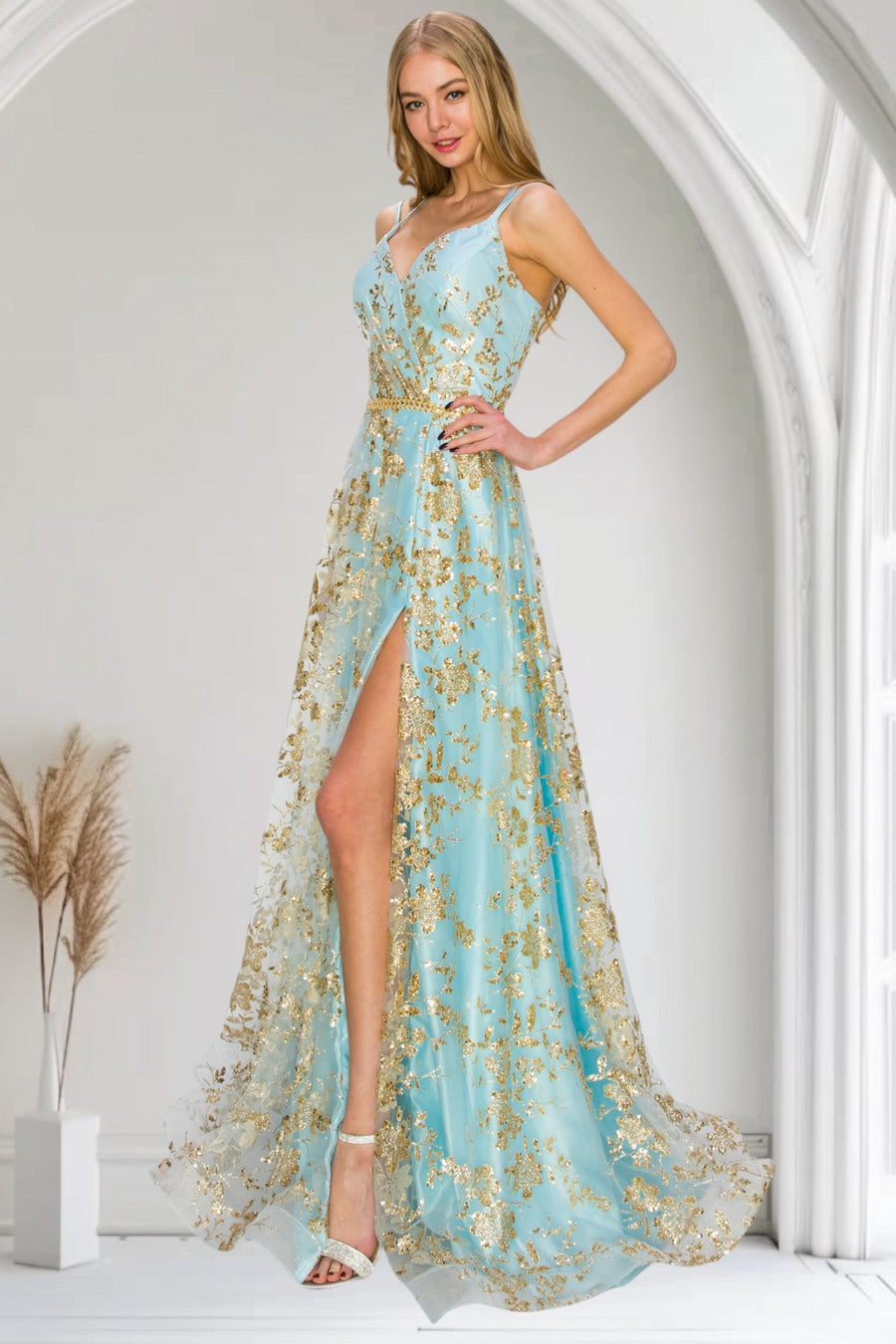 Prom Dresses Prom Long Glitter Print A Line Formal Dress Blue