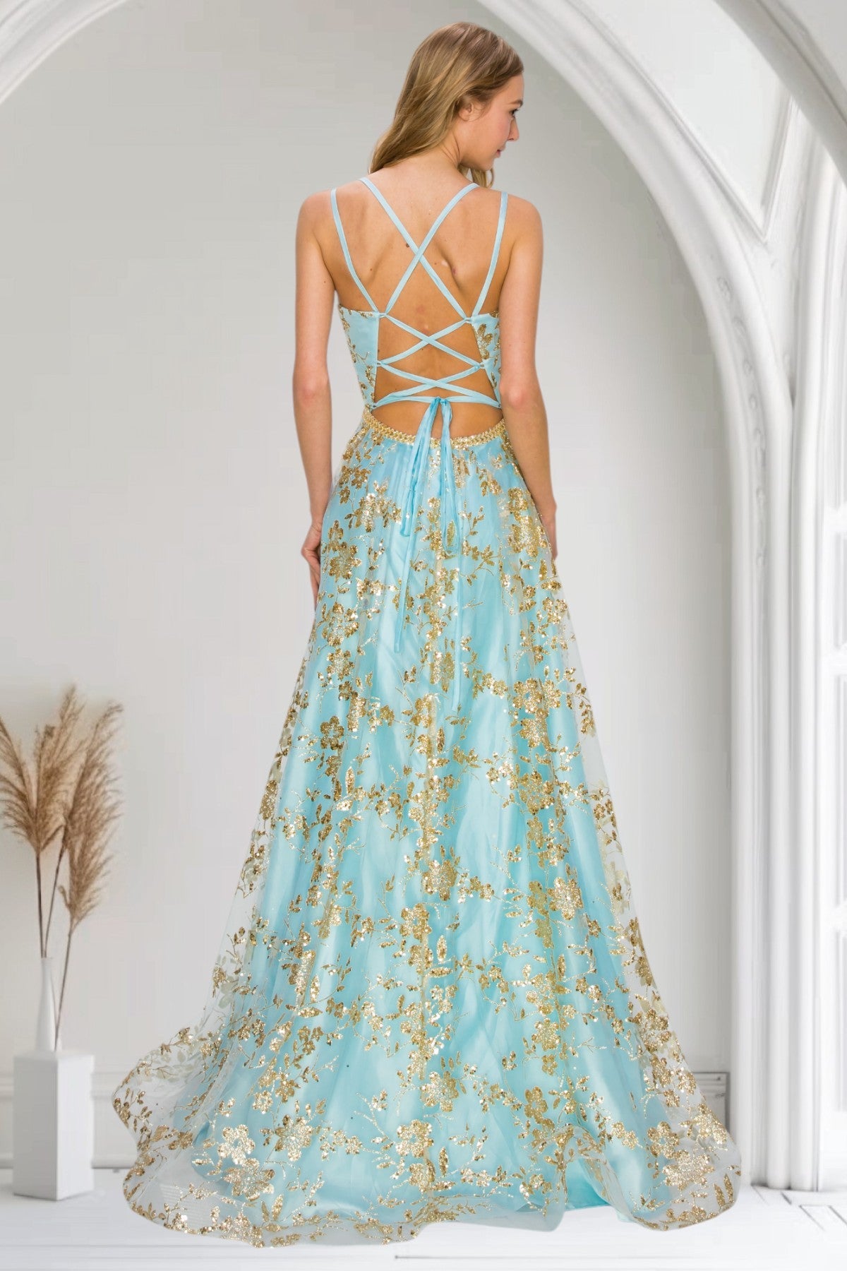 Prom Dresses Prom Long Glitter Print A Line Formal Dress Blue