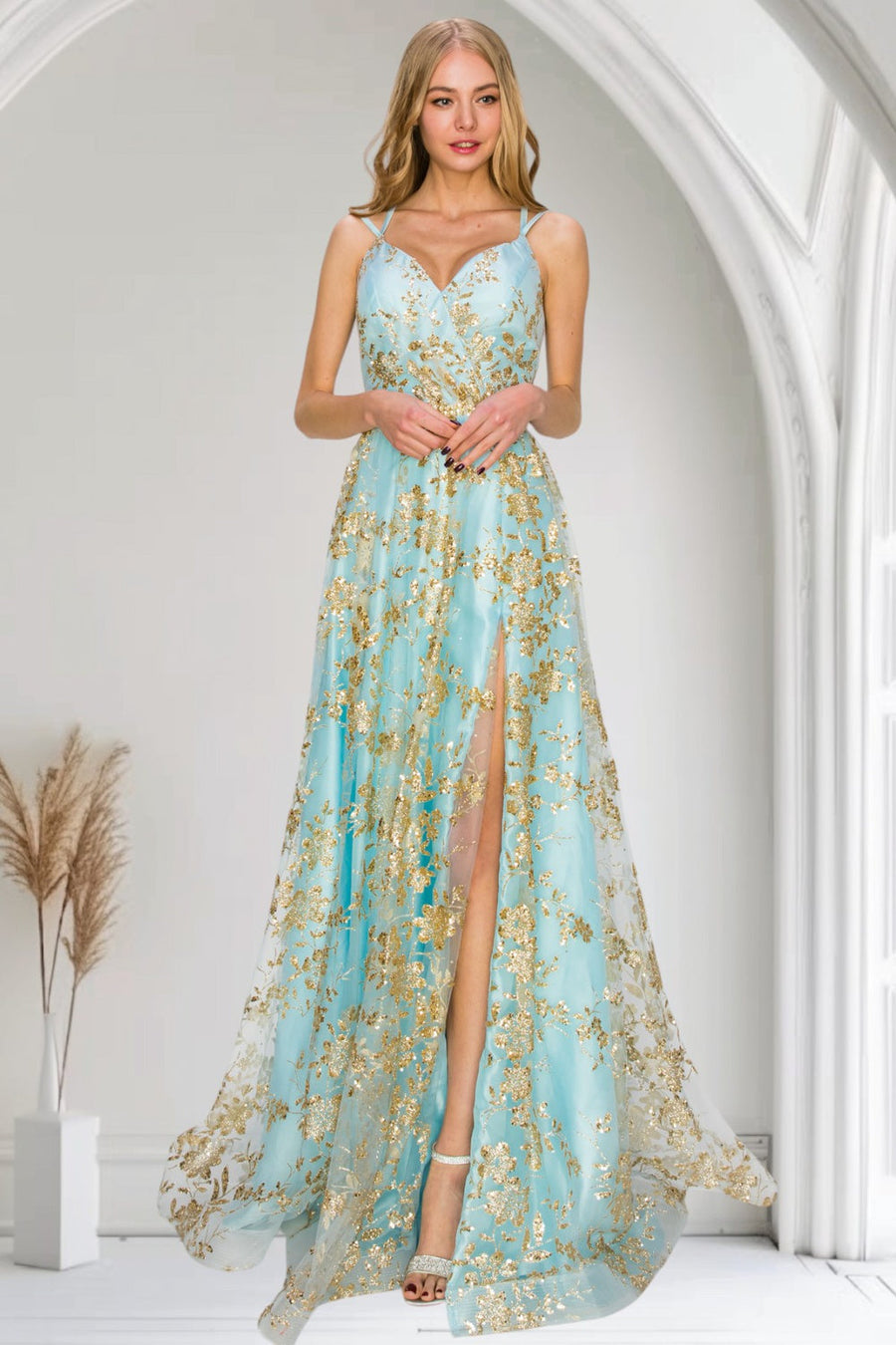 Prom Dresses Prom Long Glitter Print A Line Formal Dress Blue