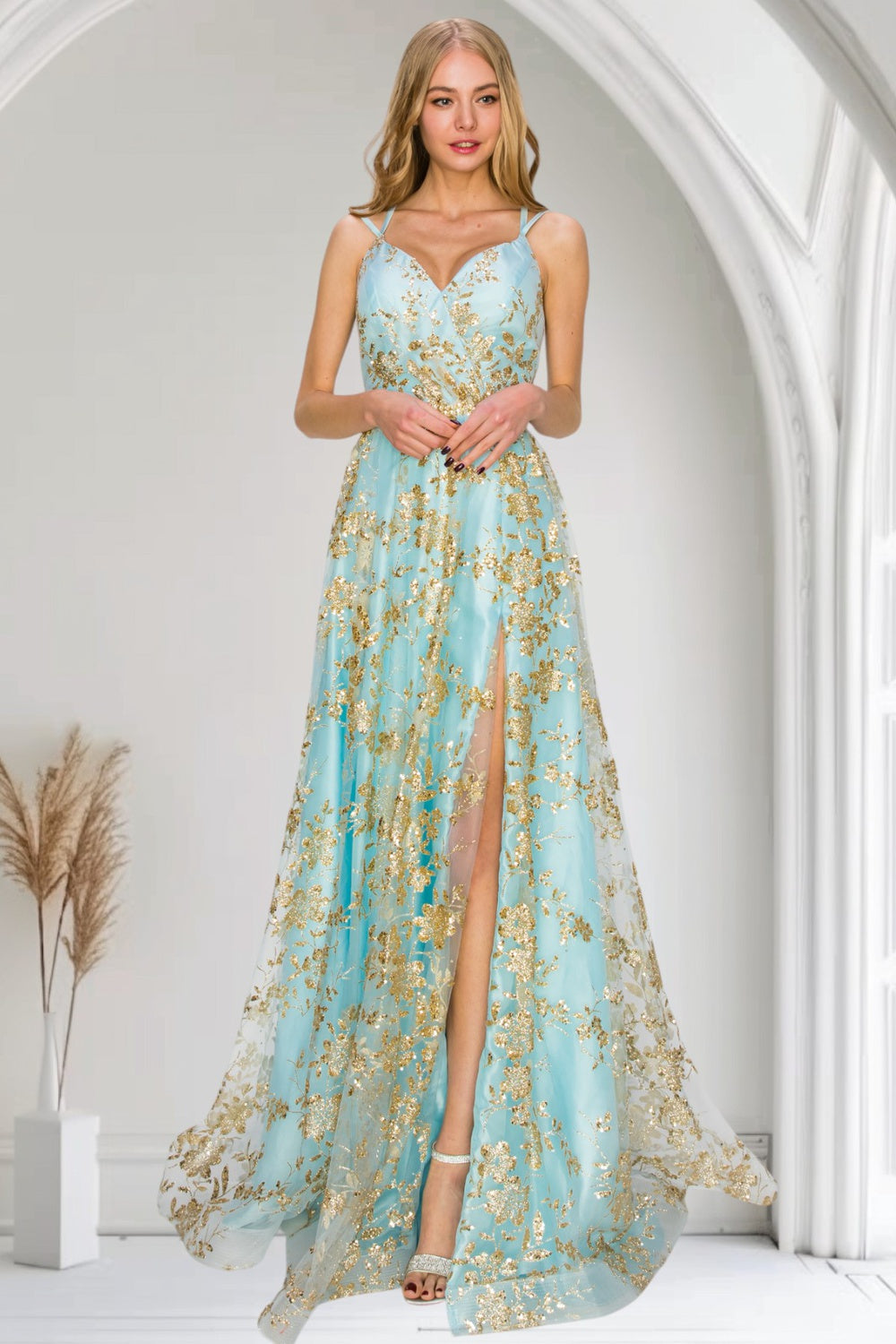 Prom Dresses Prom Long Glitter Print A Line Formal Dress Blue