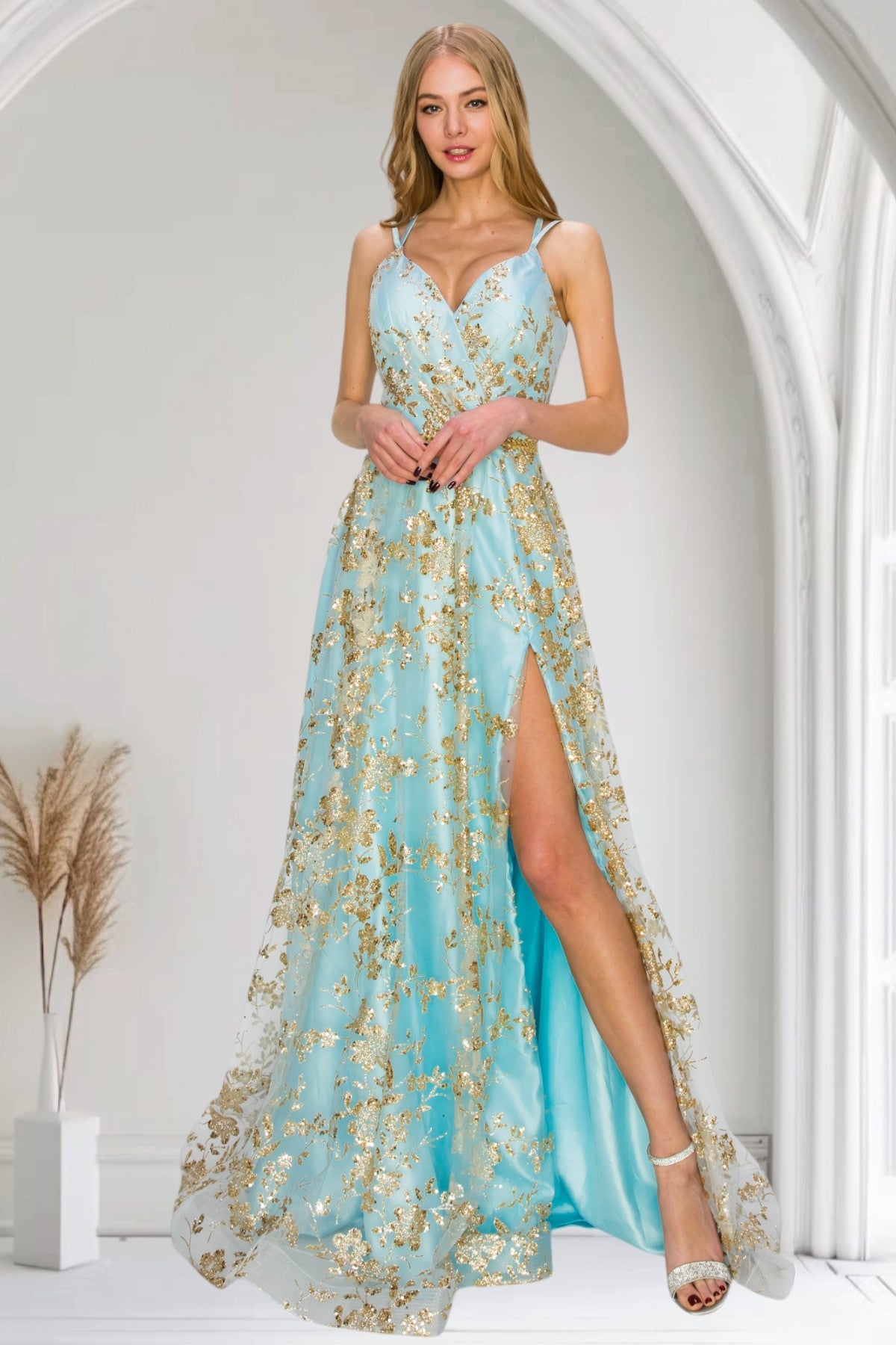 Prom Dresses Prom Long Glitter Print A Line Formal Dress Blue