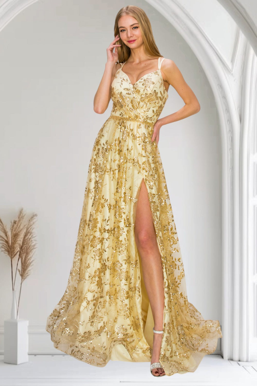 Prom Dresses Prom Long Glitter Print A Line Formal Dress Champagne