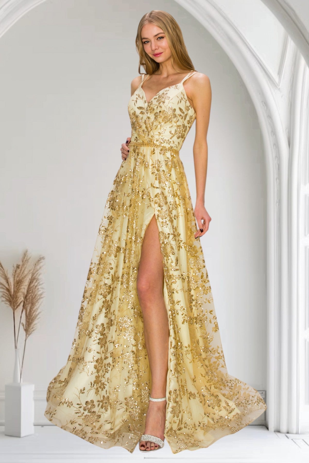 Prom Dresses Prom Long Glitter Print A Line Formal Dress Champagne