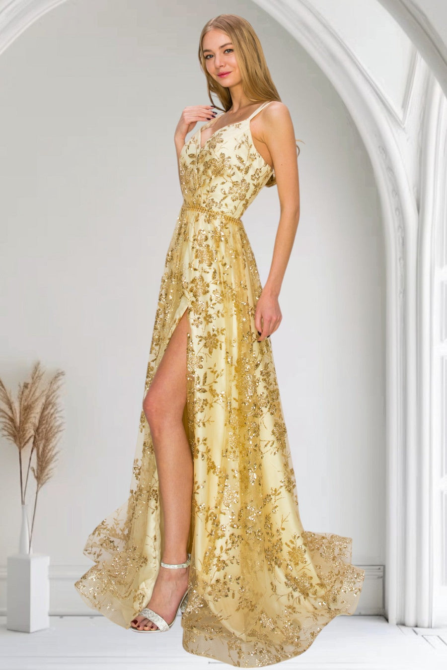 Prom Dresses Prom Long Glitter Print A Line Formal Dress Champagne