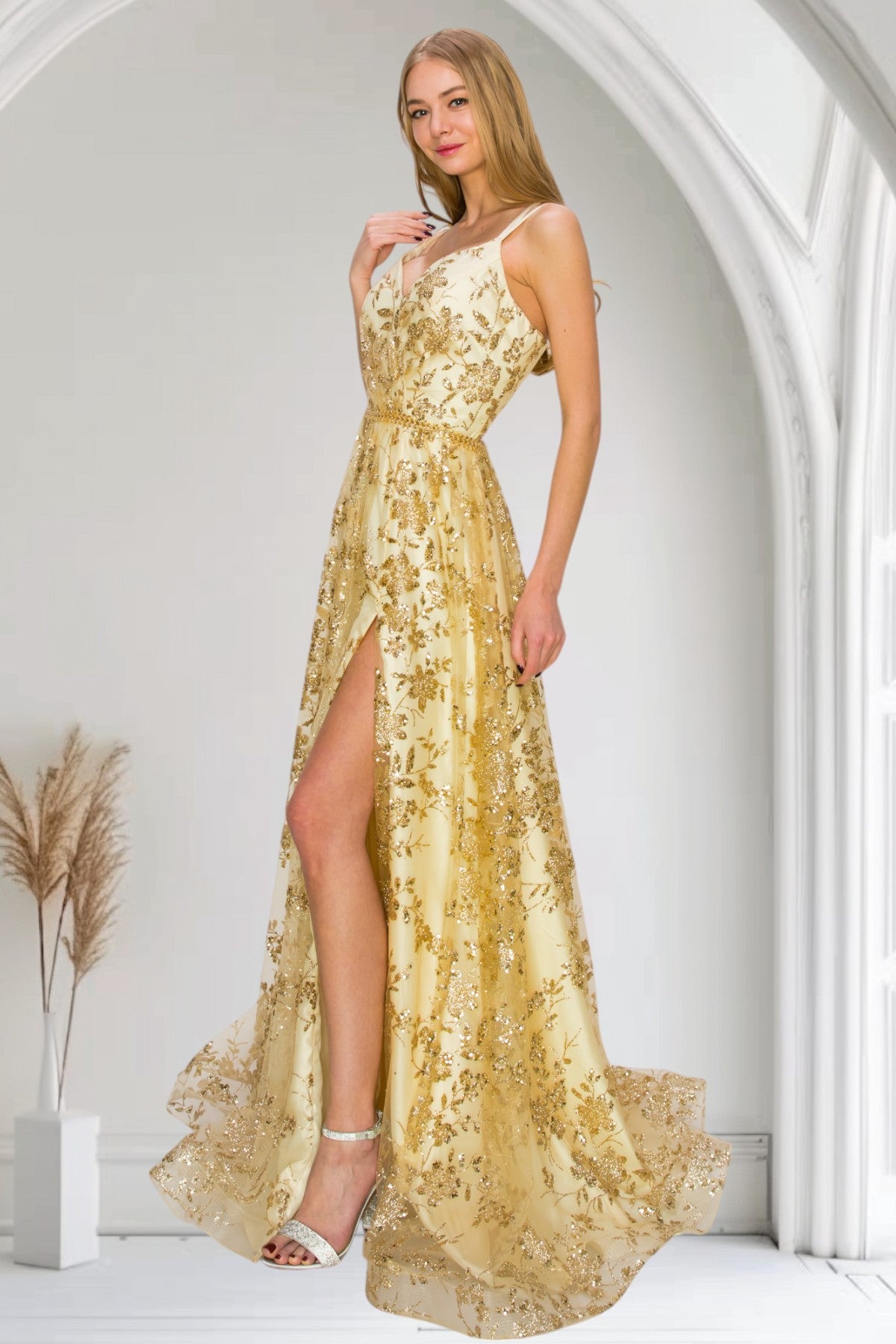 Prom Dresses Prom Long Glitter Print A Line Formal Dress Champagne