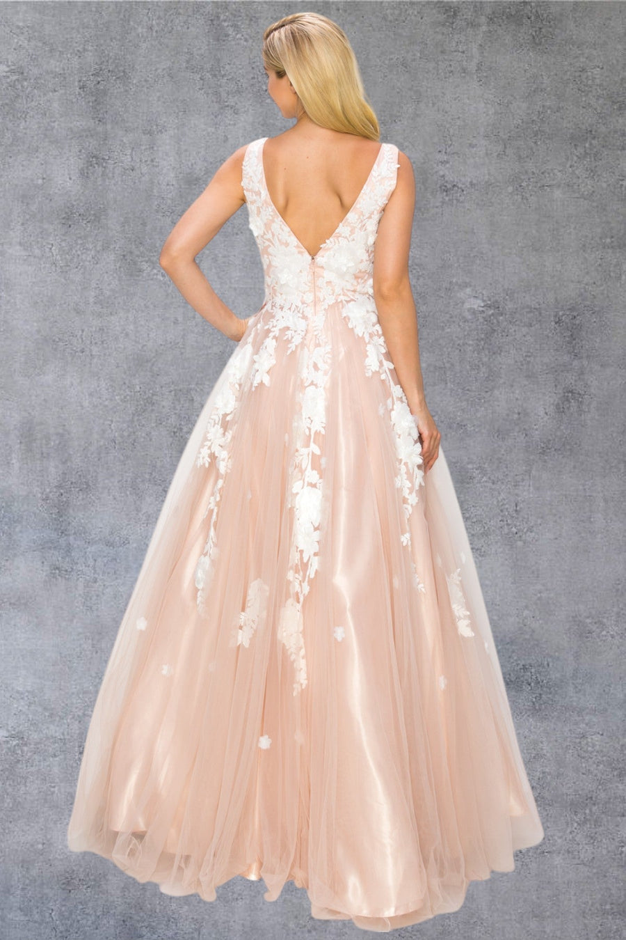 Prom Dresses Long Formal A Line Floral Lace Prom Dress Blush