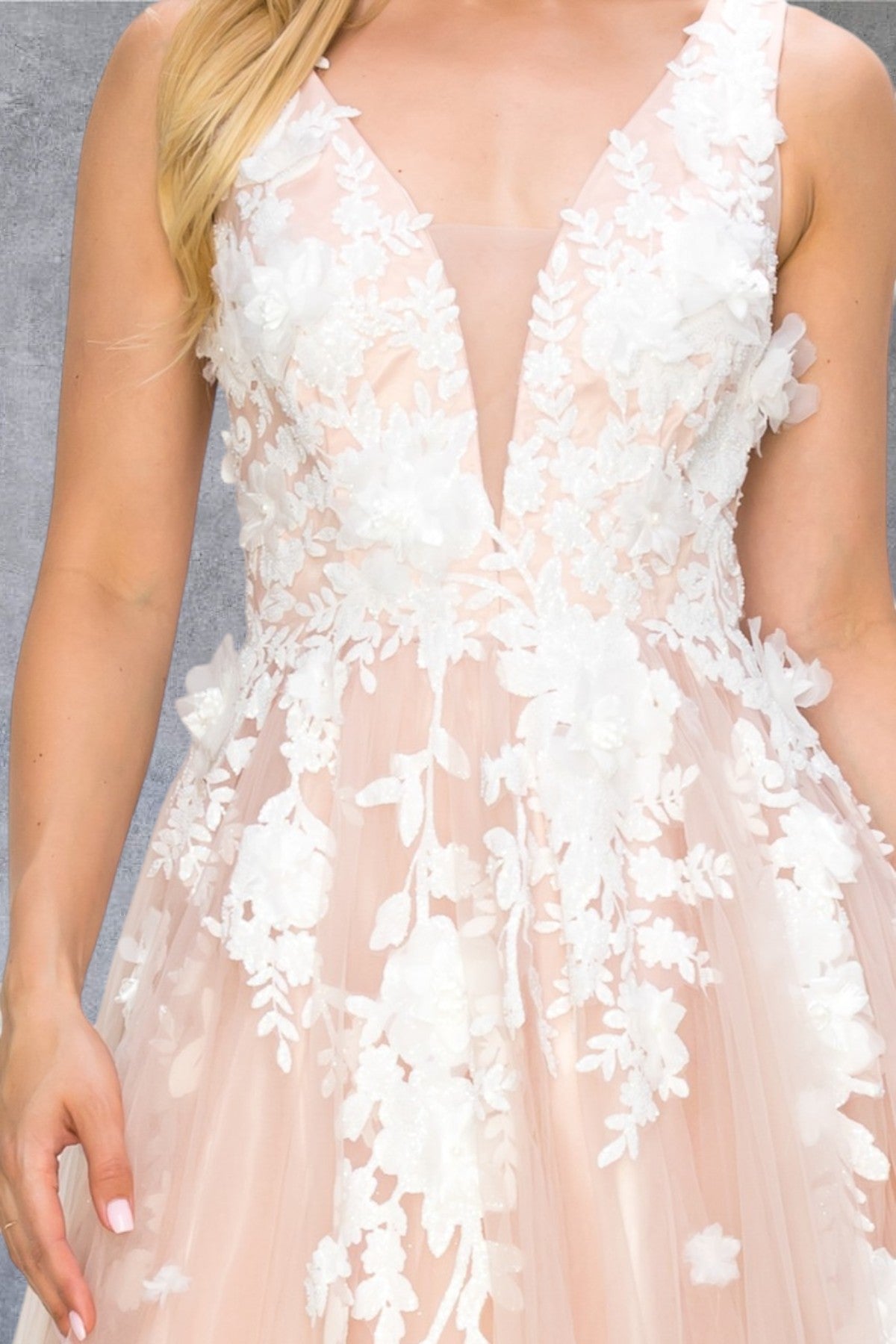 Prom Dresses Long Formal A Line Floral Lace Prom Dress Blush