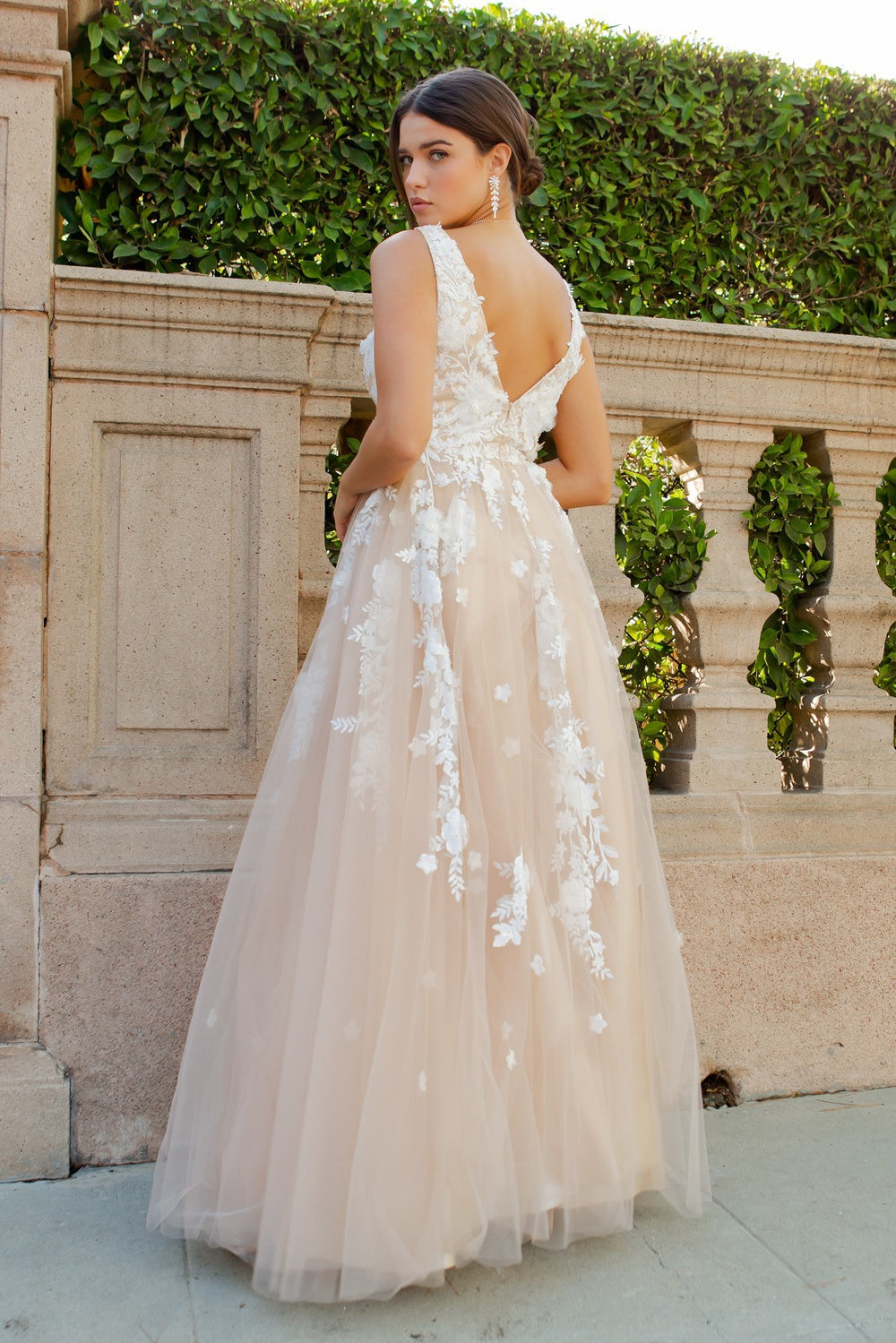 Prom Dresses Long Formal A Line Floral Lace Prom Dress Champagne