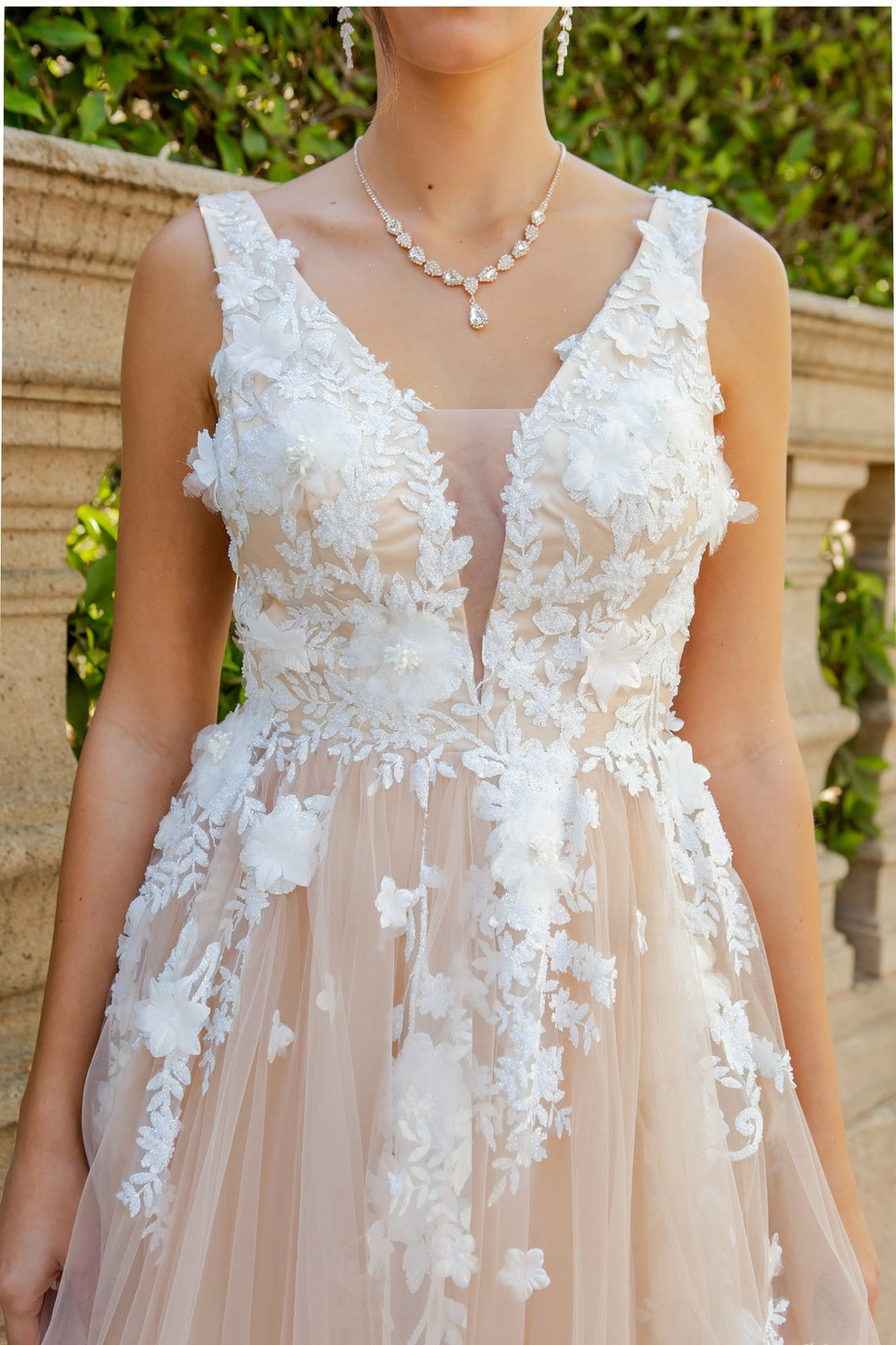 Prom Dresses Long Formal A Line Floral Lace Prom Dress Champagne