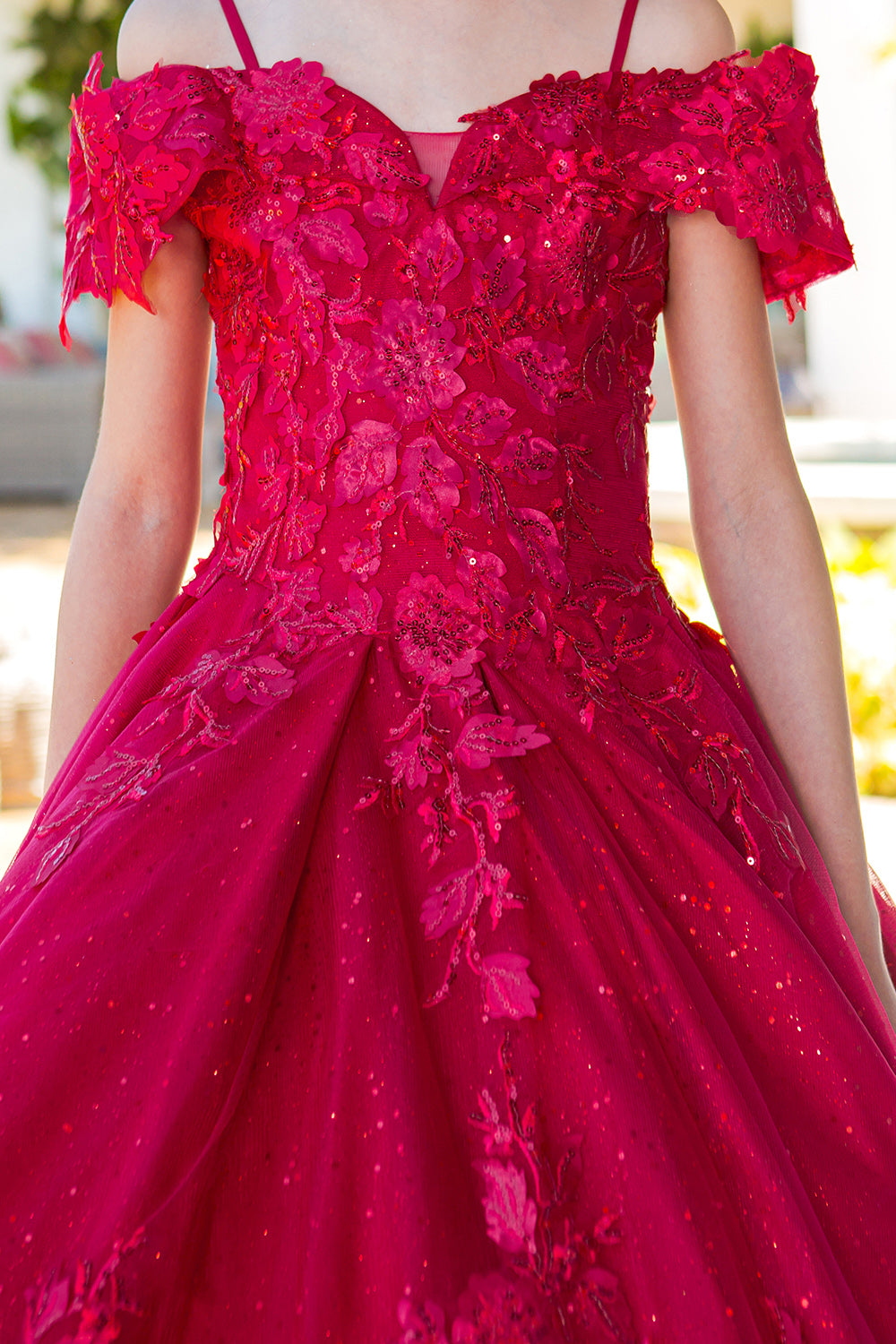 Flower Girl Dresses Flower Girl 3D Floral Applique Sequin Dress Red
