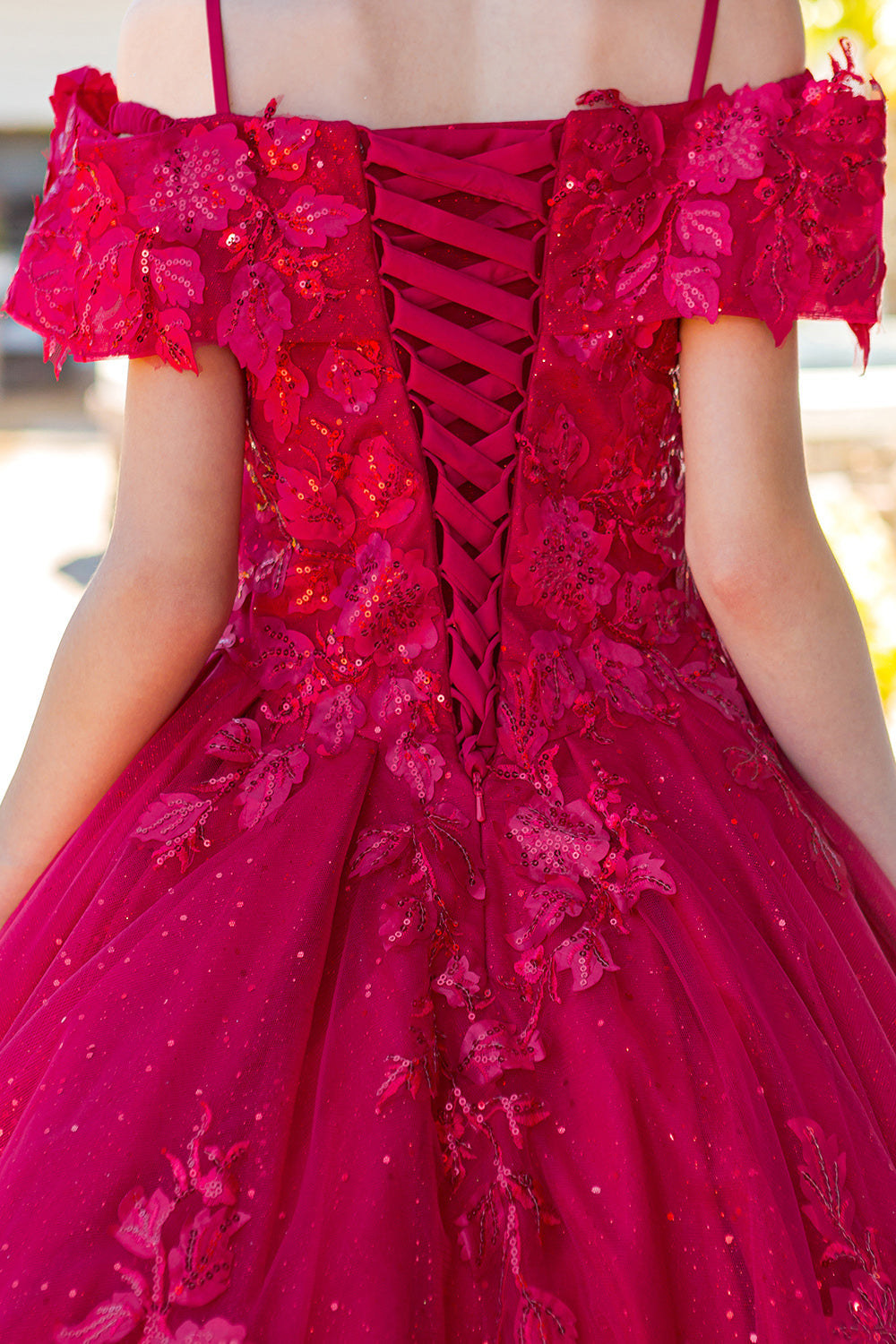 Flower Girl Dresses Flower Girl 3D Floral Applique Sequin Dress Red