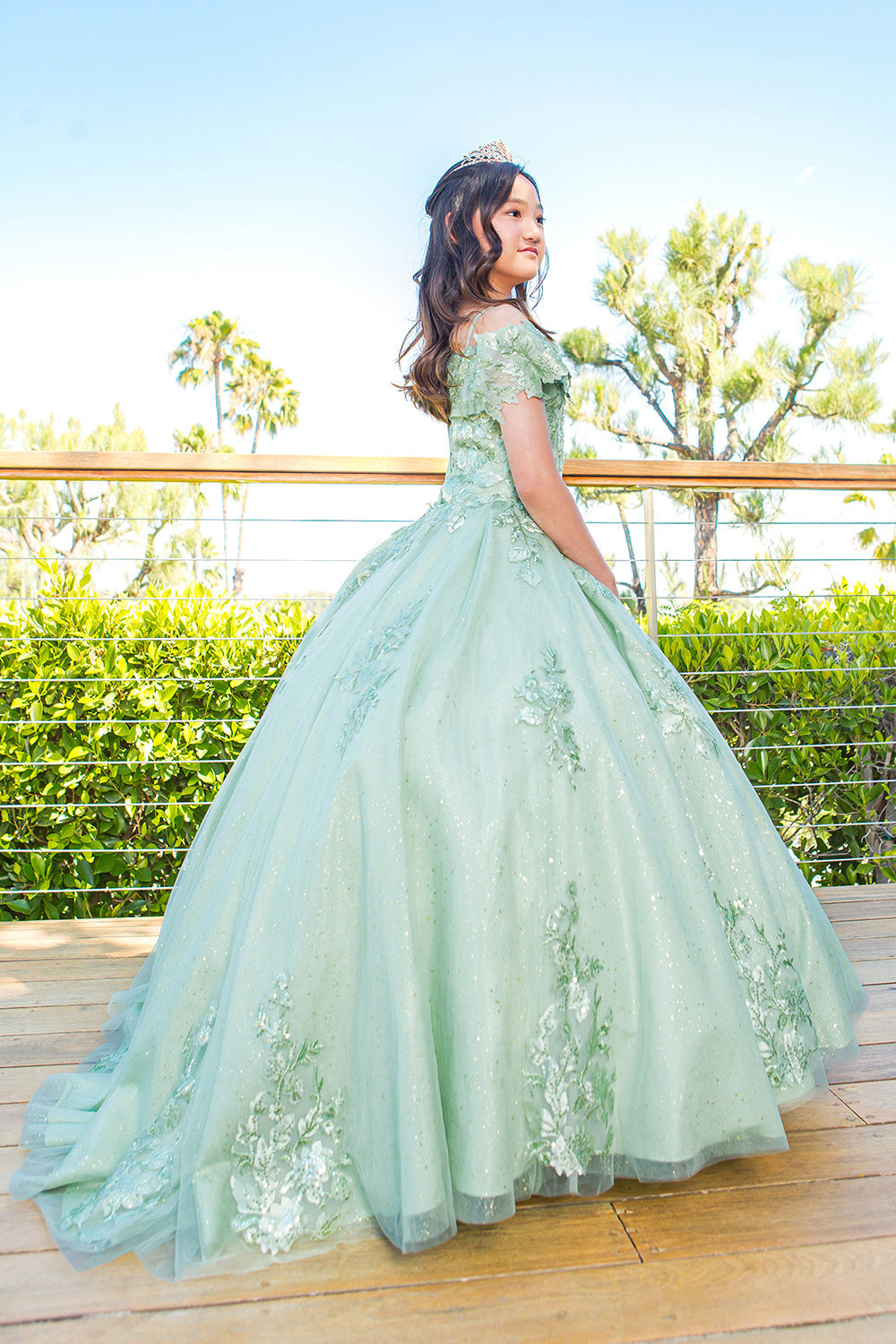 Flower Girl Dresses Flower Girl 3D Floral Applique Sequin Dress Sage