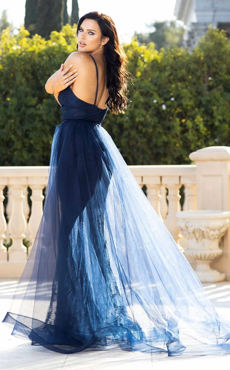 Prom Dresses Fitted Long Overskirt Lace Prom Dress Navy