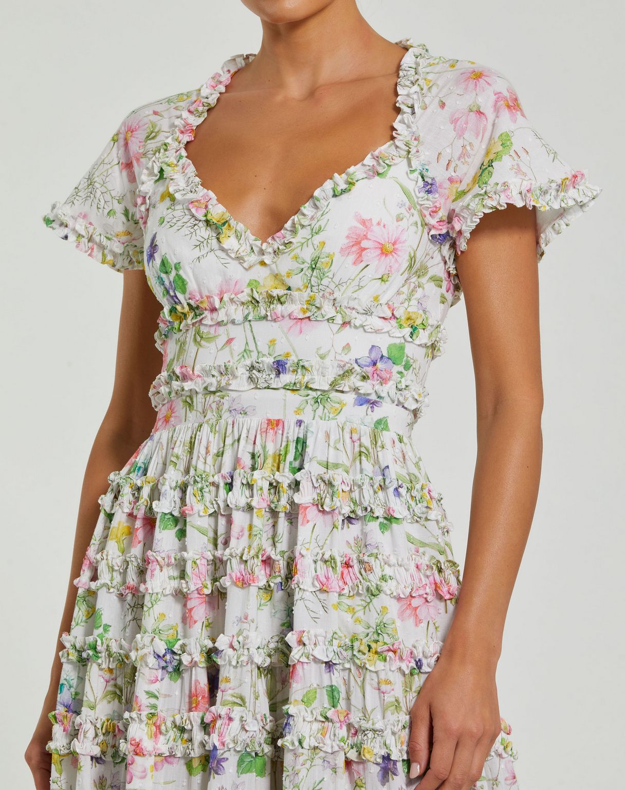 Cocktail Dresses Floral Tea Length Cocktail Dress White Multi