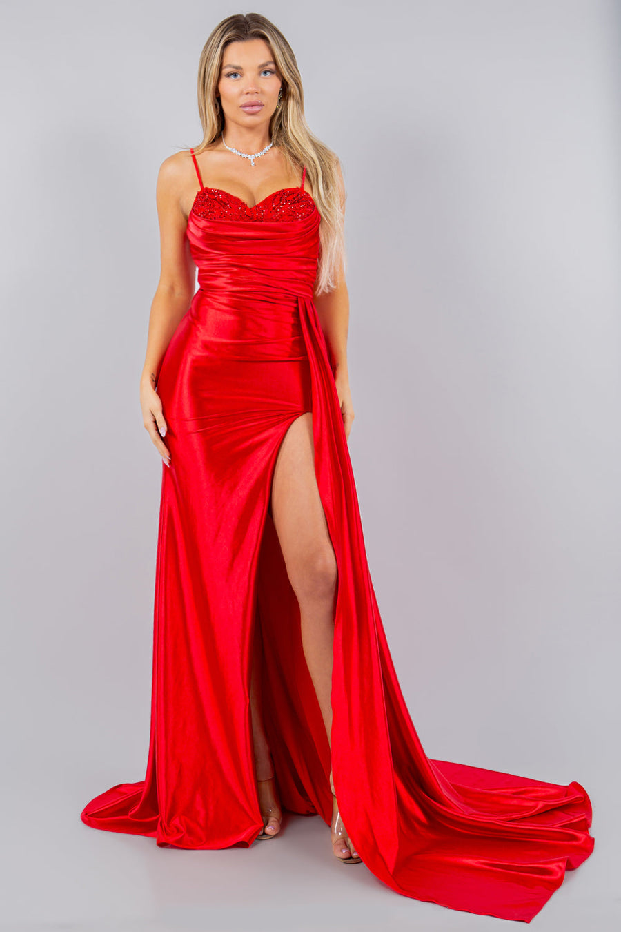 Prom Dresses Long Formal Fitted Beaded Prom Dress Red