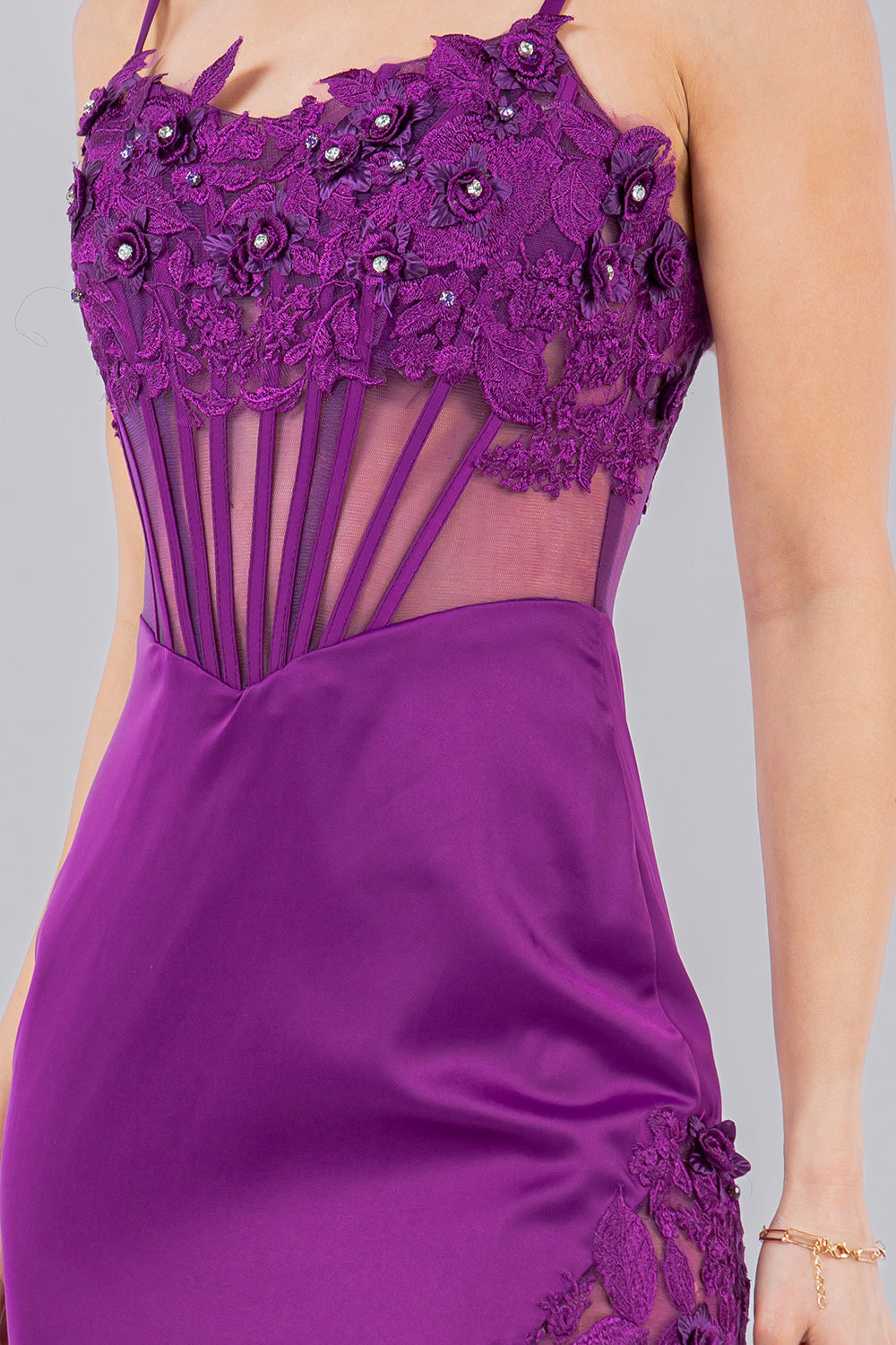 Prom Dresses Long Fitted Formal 3D Floral Applique Prom Dress Grape