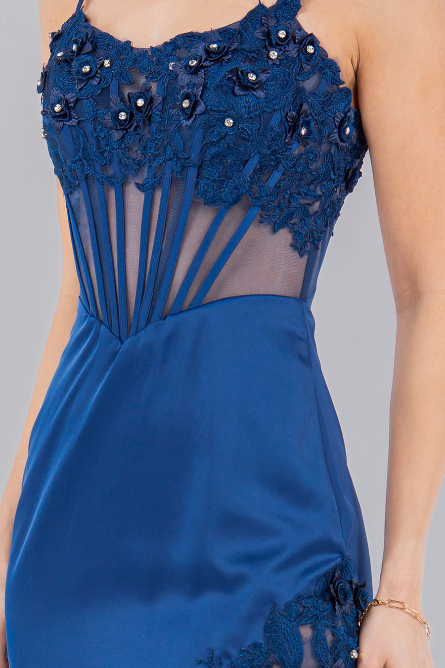 Prom Dresses Long Fitted Formal 3D Floral Applique Prom Dress Moonlight Blue