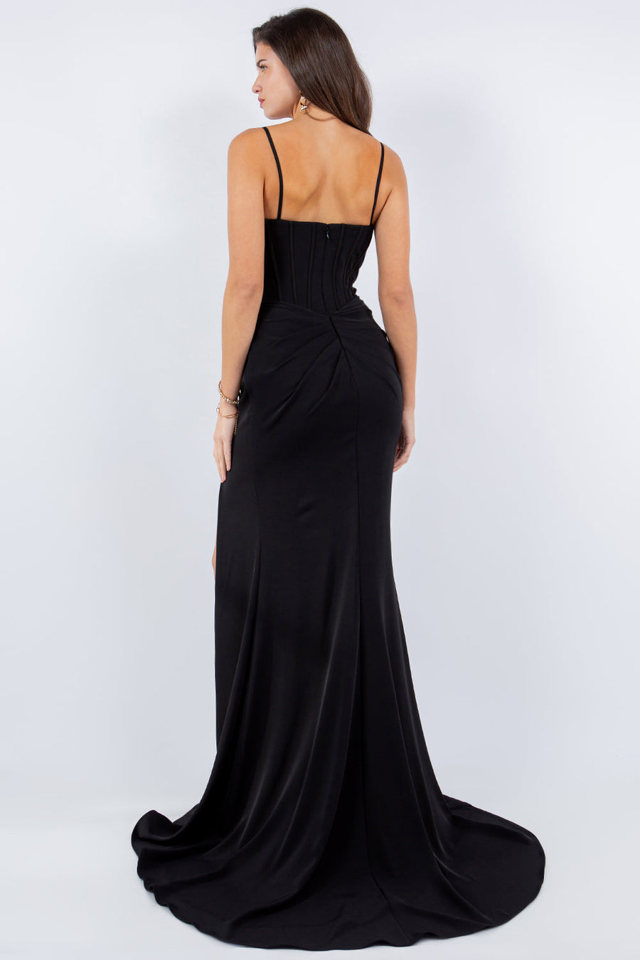 Prom Dresses Long Fitted Corset Formal Slit Prom Dress Black