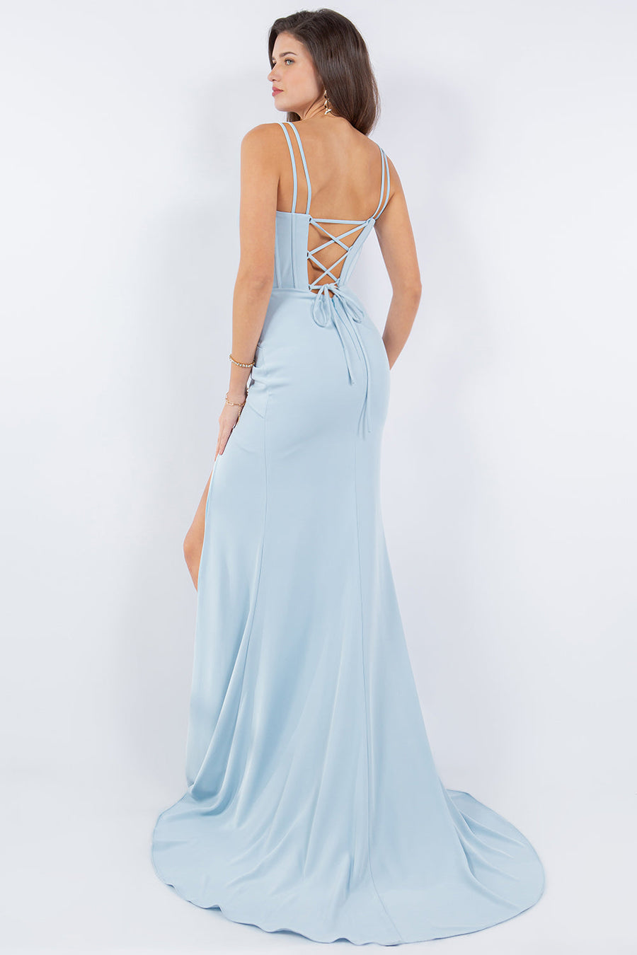 Prom Dresses Fitted Long Formal Corset Prom Dress Blue