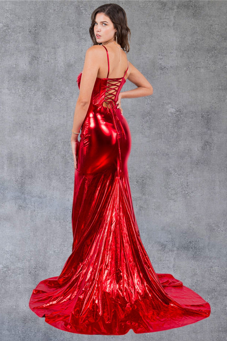 Prom Dresses Long Formal Metallic Mermaid Prom Dress Red