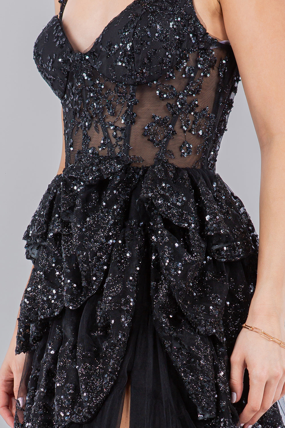 Prom Dresses A Line Long Formal Applique Tiered Prom Dress Black