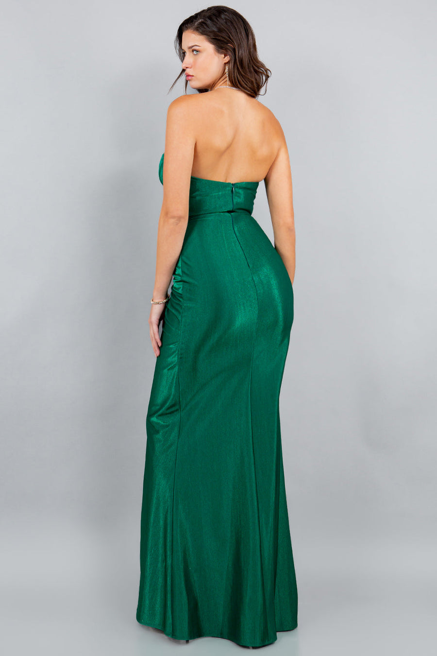 Prom Dresses Fitted Long Metallic Formal Slit Prom Dress Hunter Green