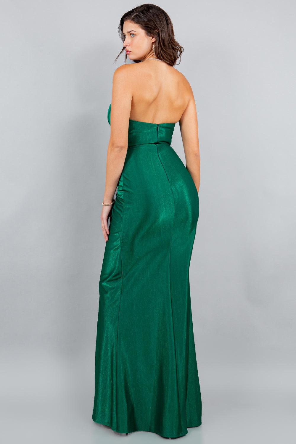 Prom Dresses Fitted Long Metallic Formal Slit Prom Dress Hunter Green