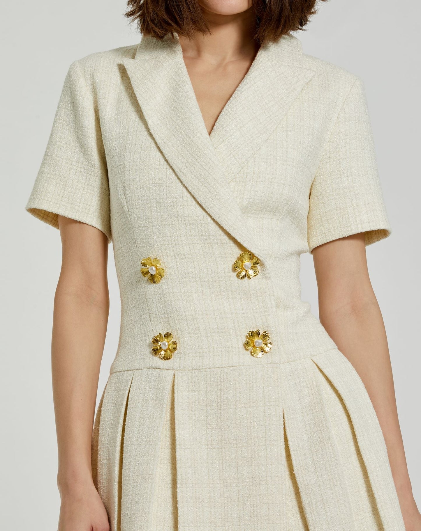 Cocktail Dresses Short Cocktail Pleated Skirt Blazer Mini Dress Cream