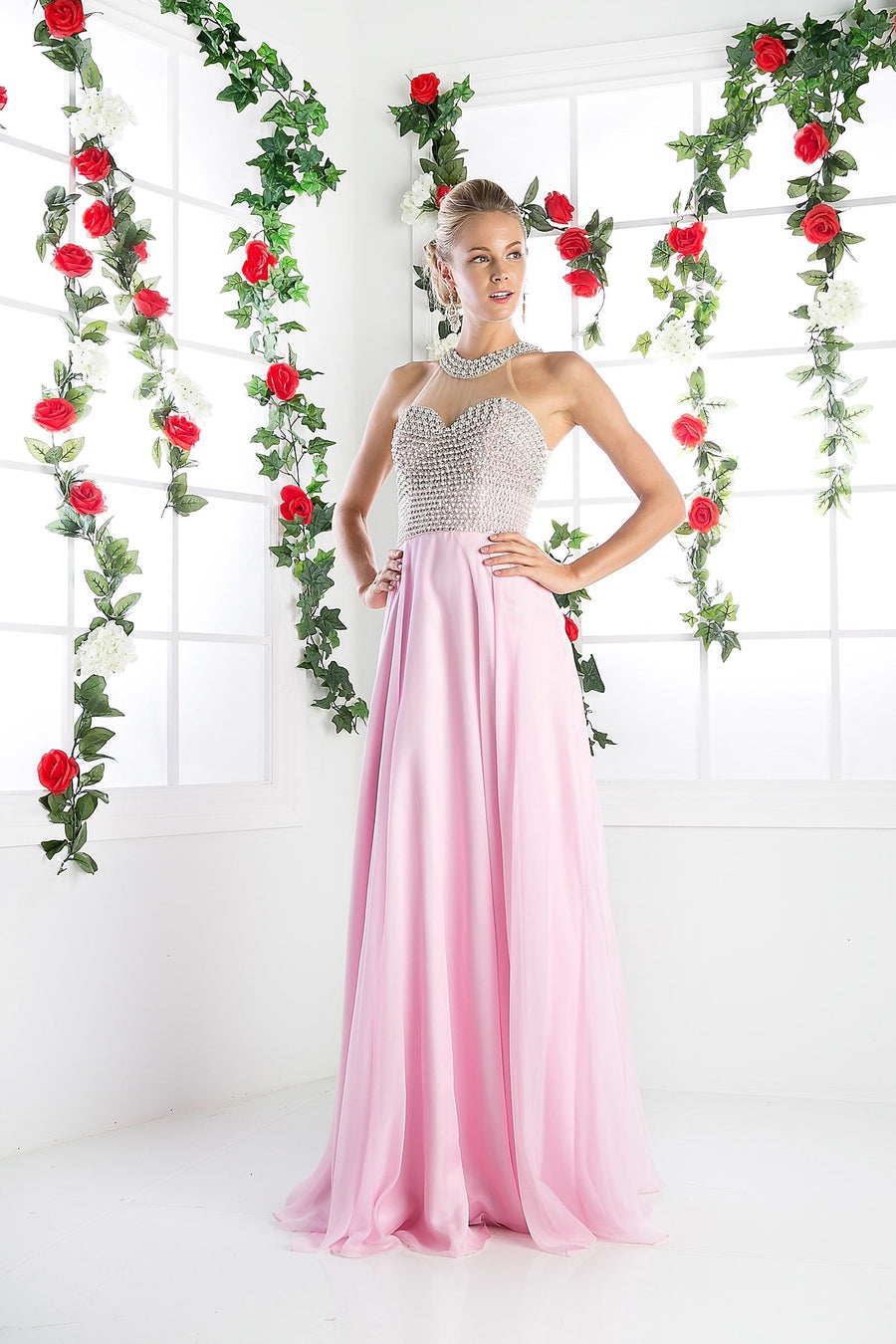 Prom Dresses Long Beaded A Line Formal Evening Dress Pink