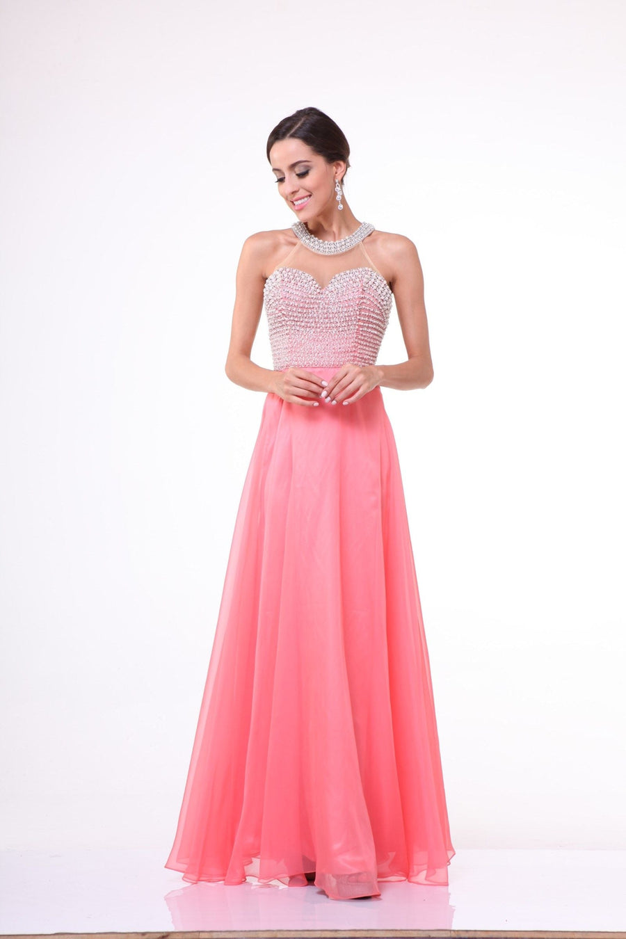 Prom Dresses Long Beaded A Line Formal Evening Dress Coral