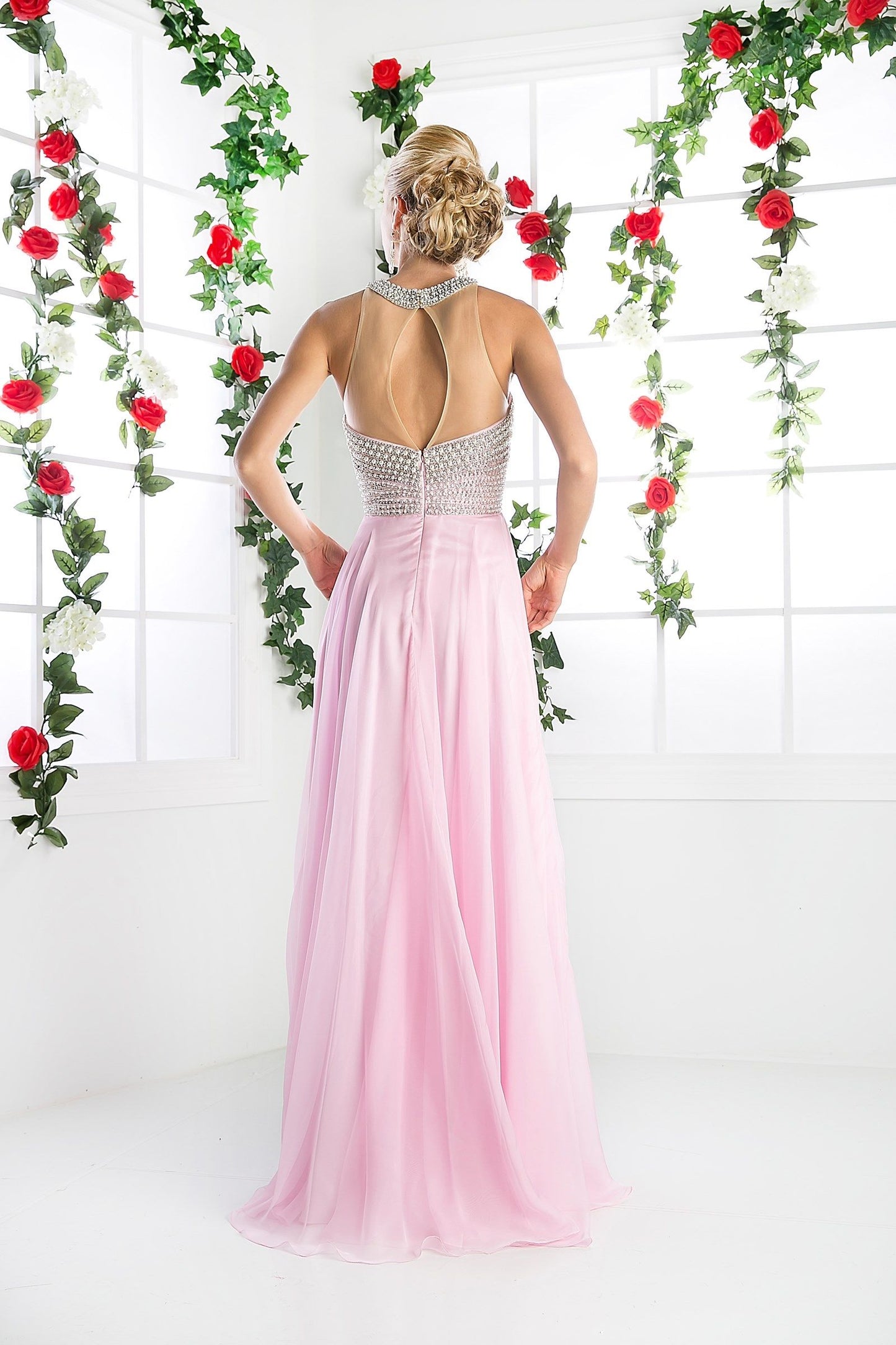 Prom Dresses Long Beaded A Line Formal Evening Dress Pink
