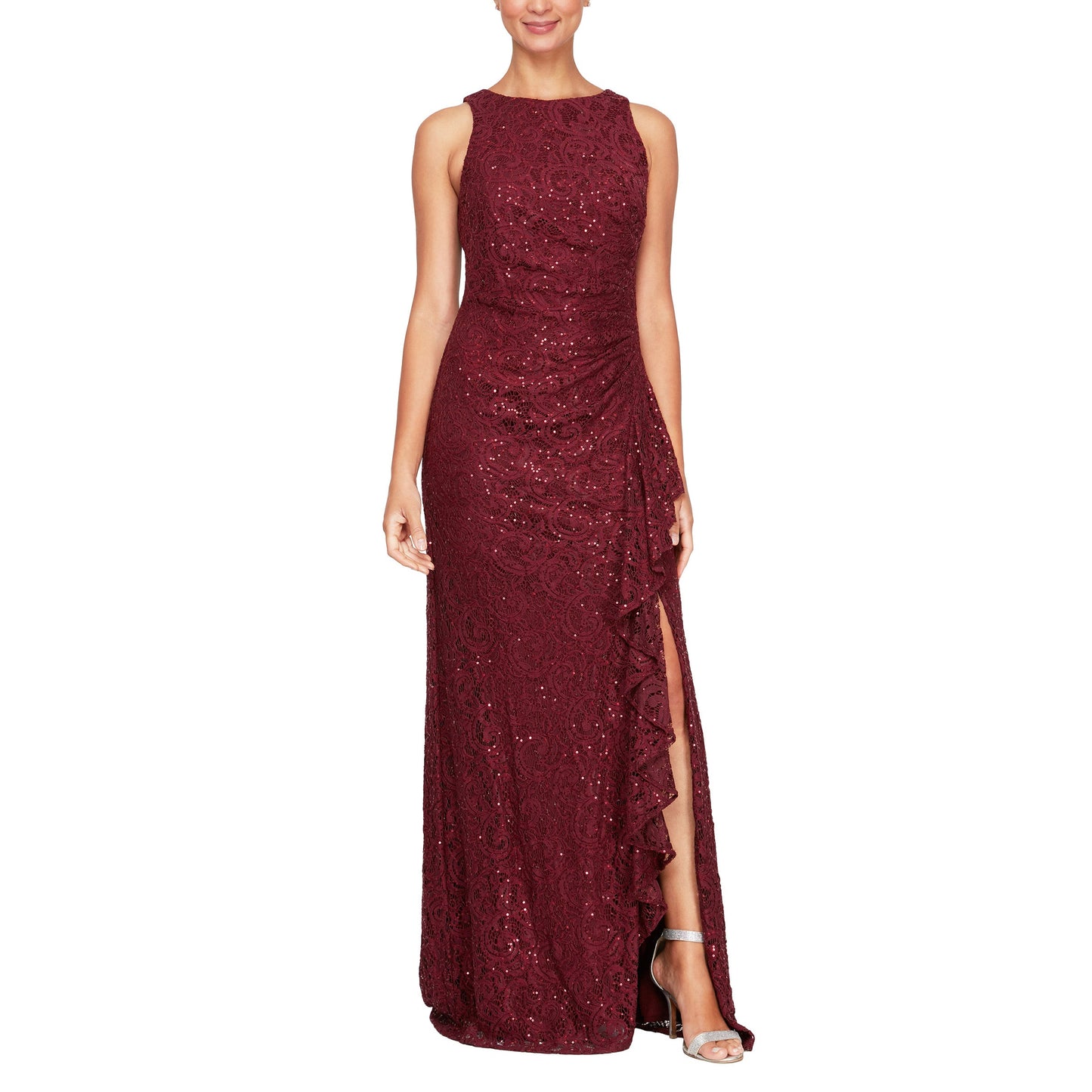 Formal Dresses Long Sleeveless Formal Lace Dress Wine