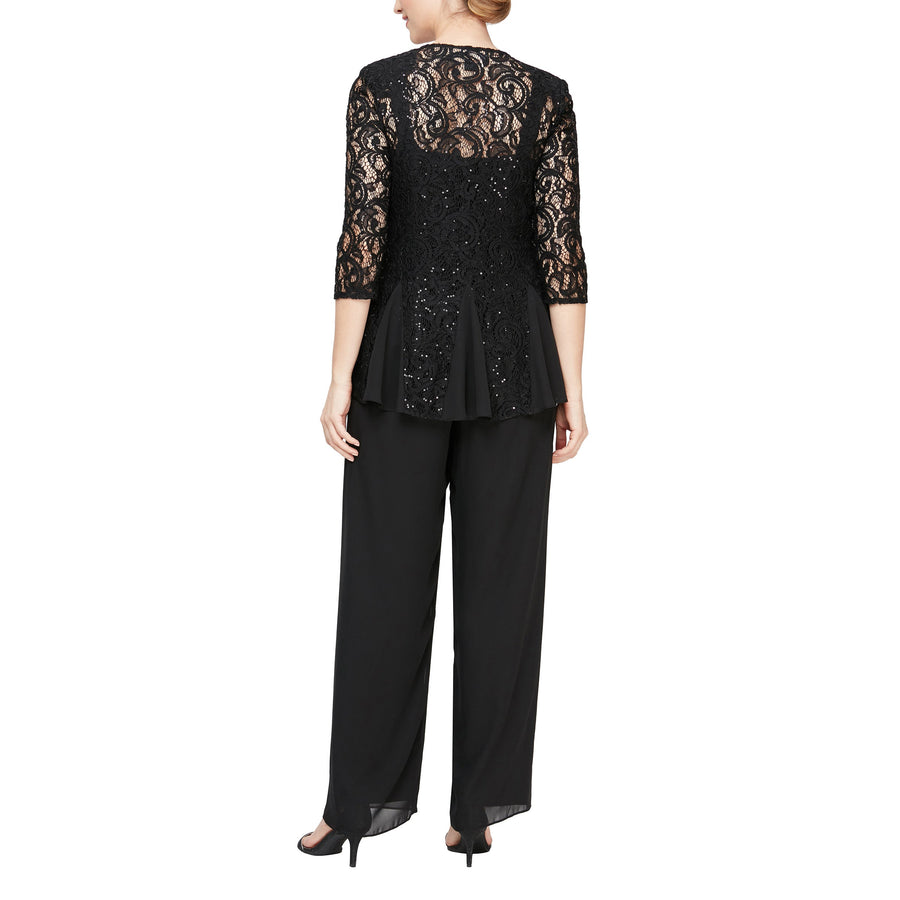 Pant Suit Long Sleeveless Three Piece Set Jacket Pant Suit  Black