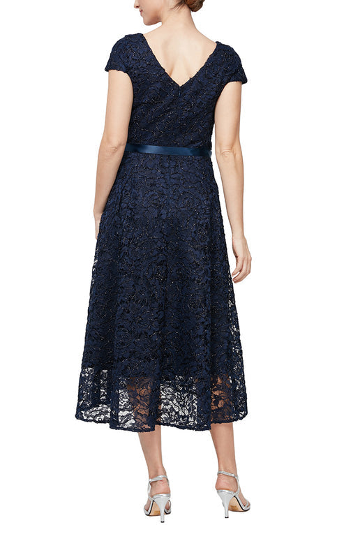Cocktail Dresses  A Line Lace Cocktail Midi Dress Navy
