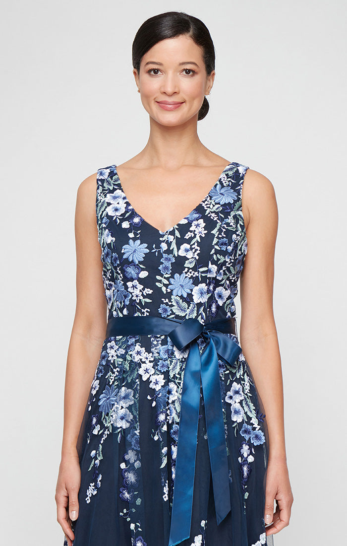 Cocktail Dresses Short Cocktail Midi Length Floral Dress Navy Multi