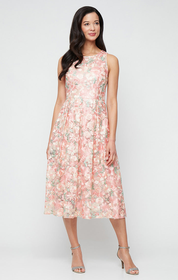 Cocktail Dresses Short Cocktail A Line Midi Length Dress Peach Multi