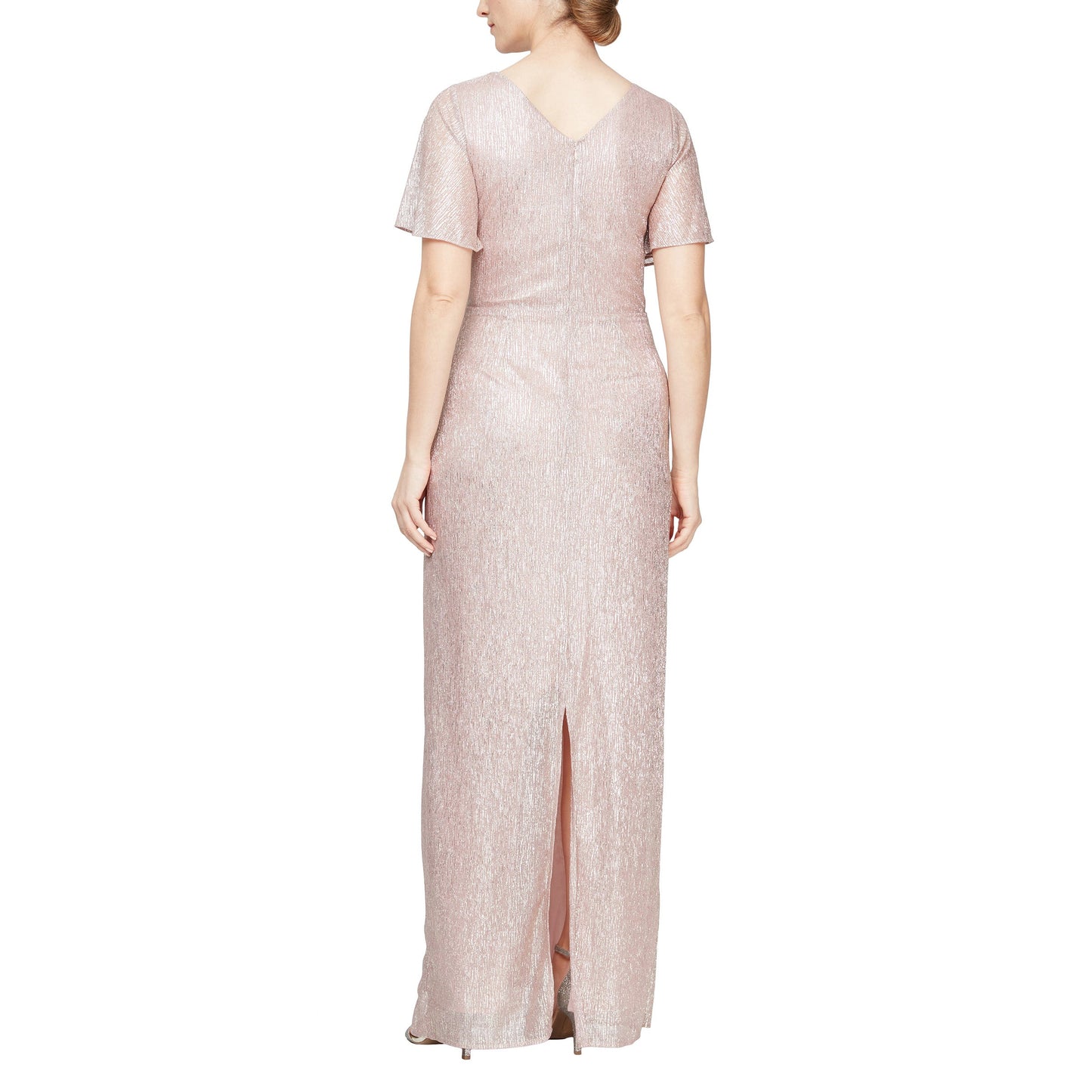 Formal Dresses Long Formal Metallic Evening Knot Dress Blush