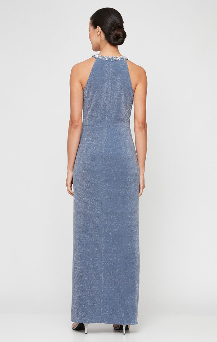 Formal Dresses Long Formal Metallic Evening Dress Wedgewood