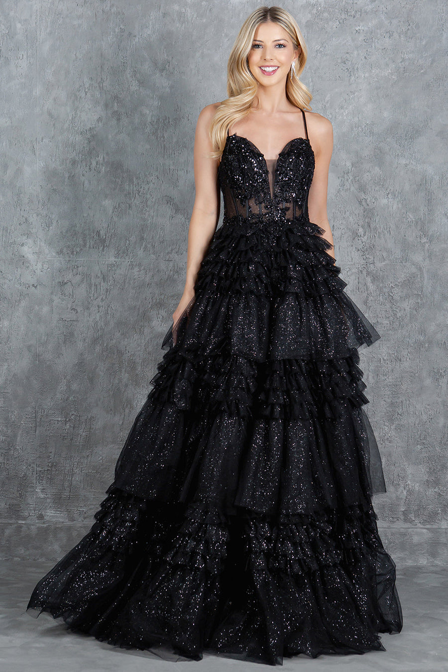 Prom Dresses Prom Long Layered Ruffle Formal A Line Dress Black