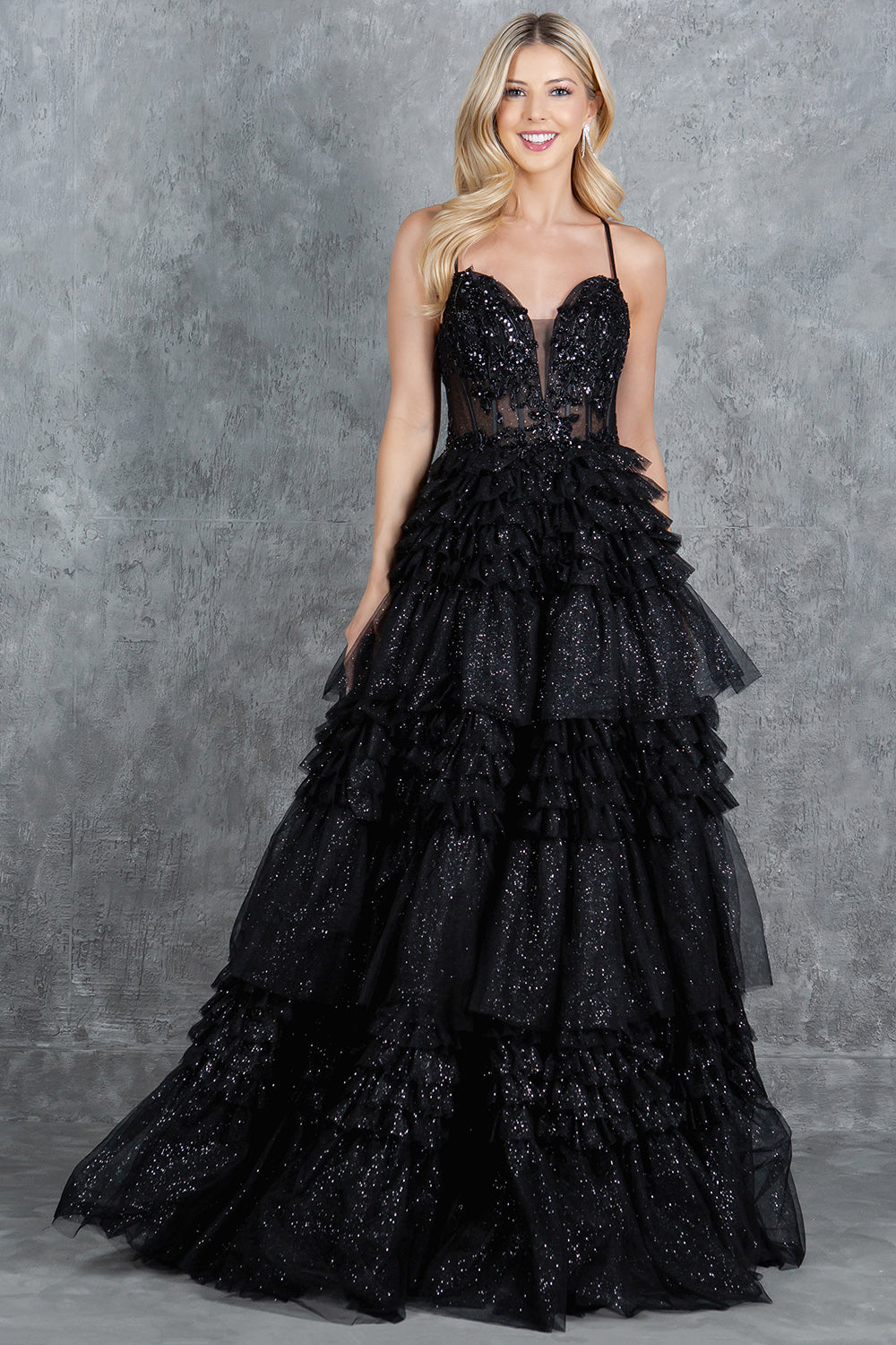 Prom Dresses Prom Long Layered Ruffle Formal A Line Dress Black