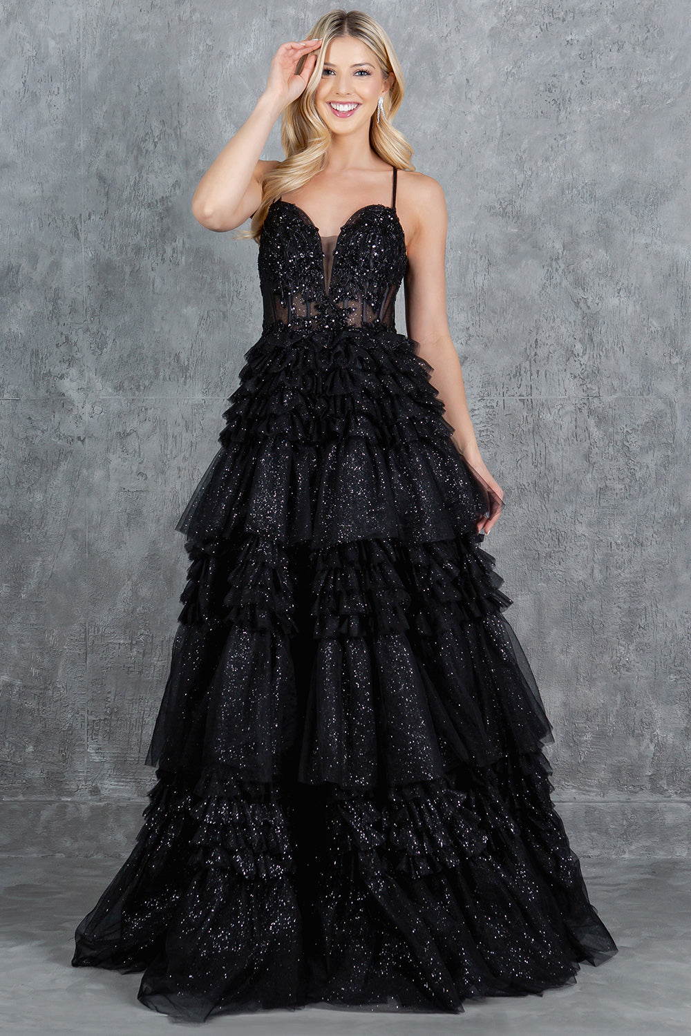 Prom Dresses Prom Long Layered Ruffle Formal A Line Dress Black