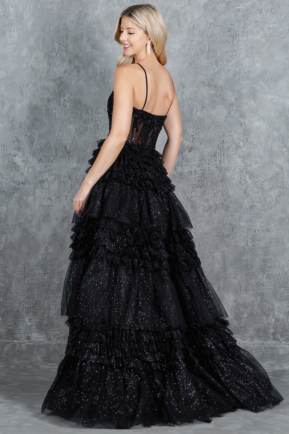 Prom Dresses Prom Long Layered Ruffle Formal A Line Dress Black